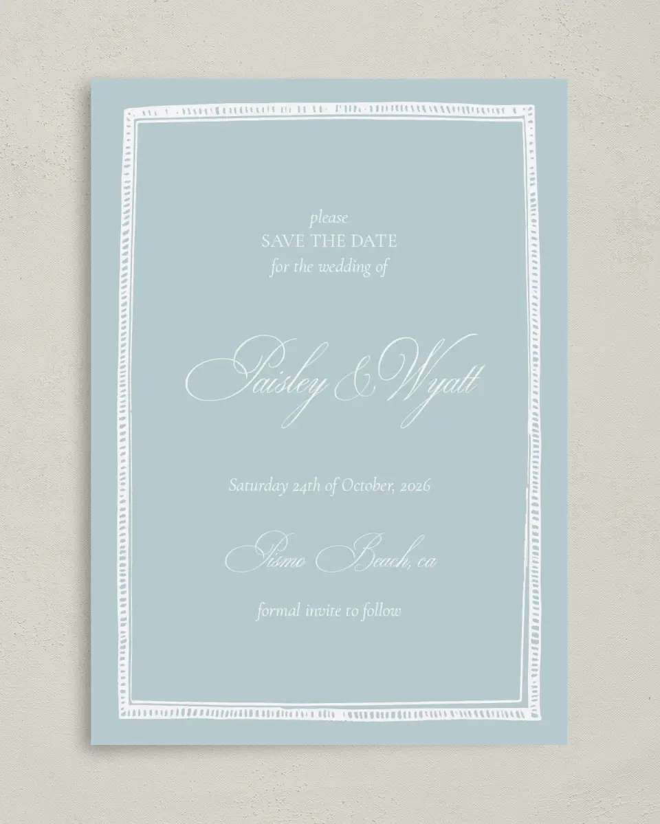 This is a 5" x 7" Save the Date Card called Kensington printed in full color on Premium Smooth paper