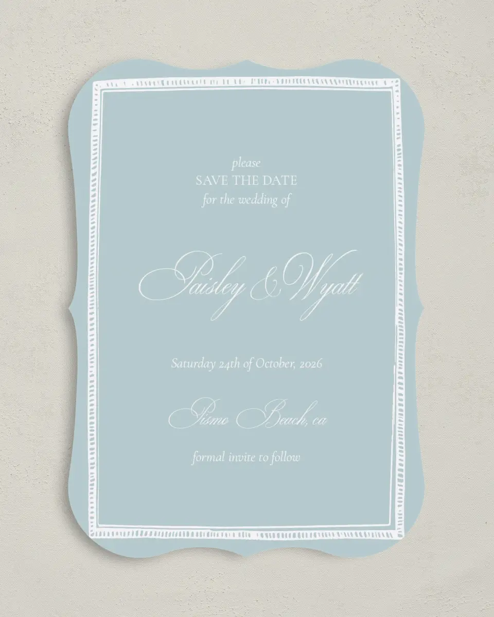 This is a 5" x 7" Save the Date Card called Kensington printed in full color on Premium Smooth paper