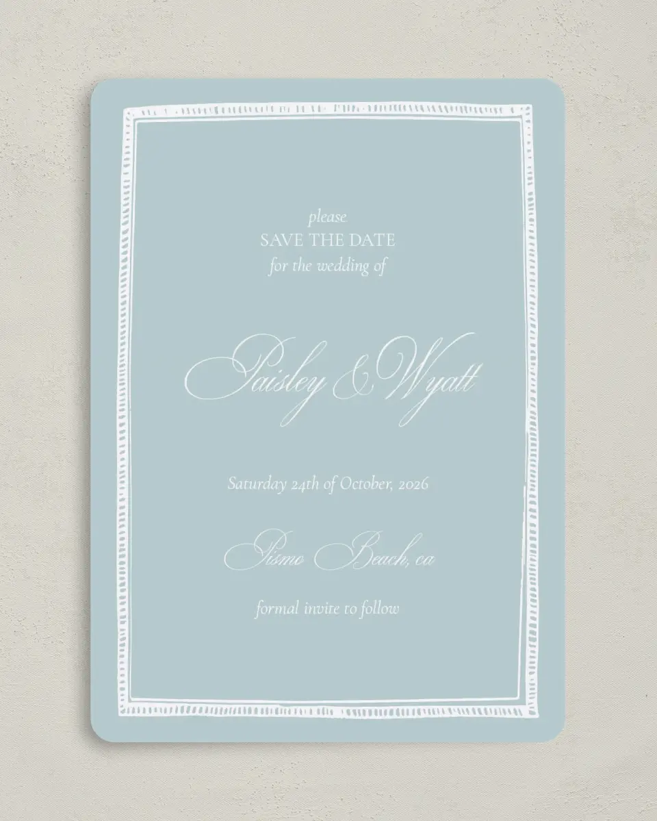 This is a 5" x 7" Save the Date Card called Kensington printed in full color on Premium Smooth paper
