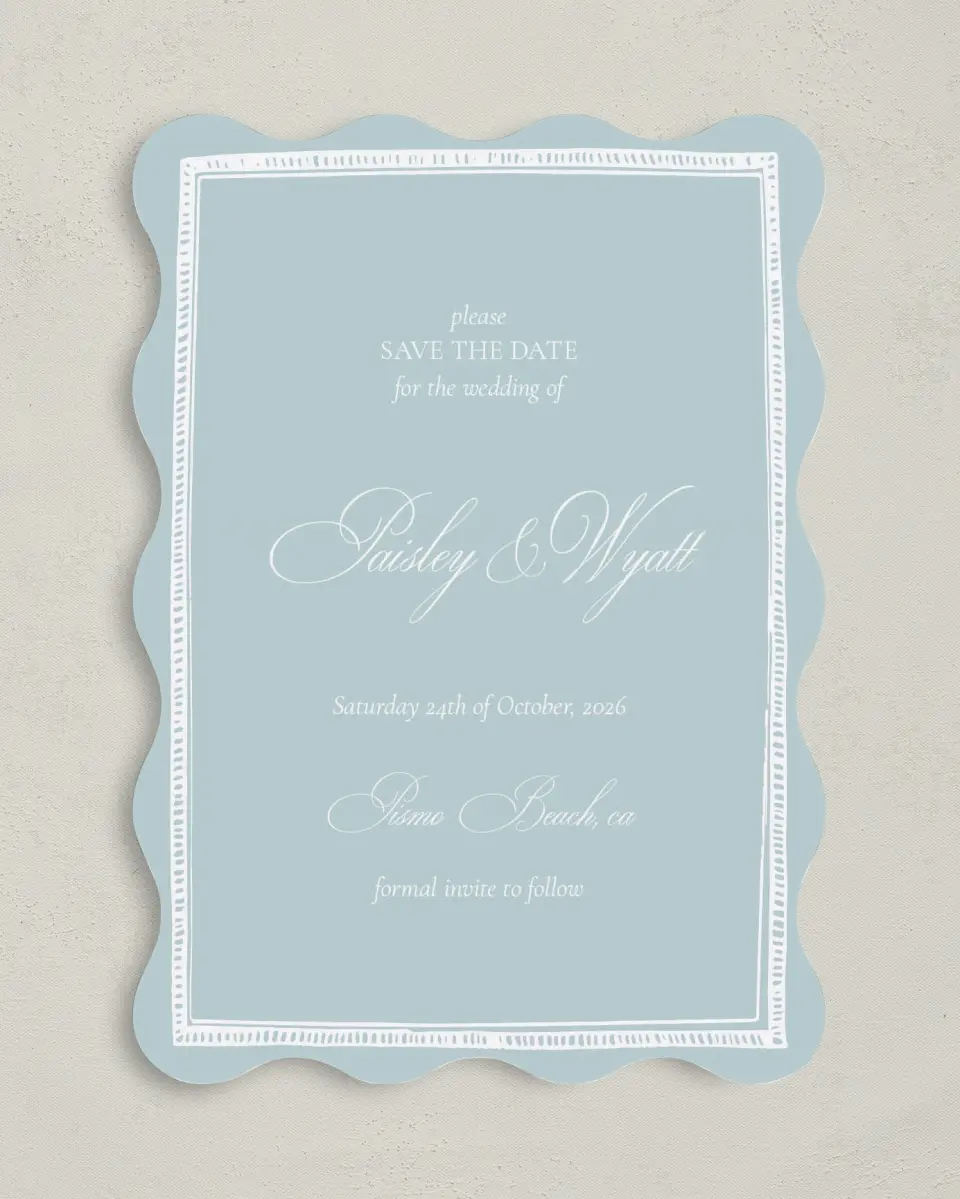 This is a 5" x 7" Save the Date Card called Kensington printed in full color on Premium Smooth paper