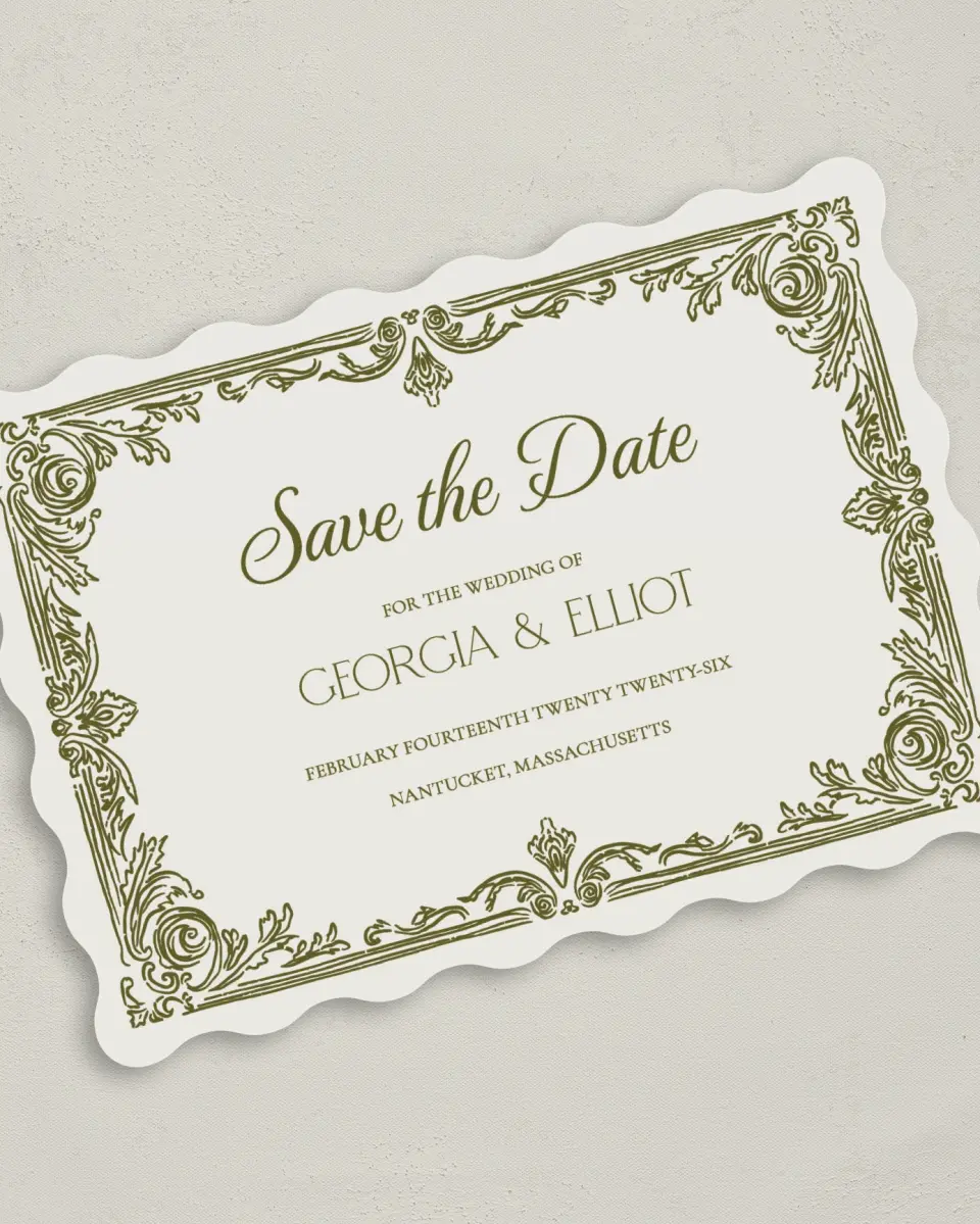 This is a 5" x 7" Save the Date Card called Nantucket printed in full color on Premium Smooth paper