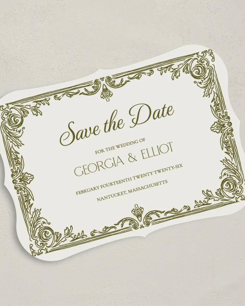 This is a 5" x 7" Save the Date Card called Nantucket printed in full color on Premium Smooth paper