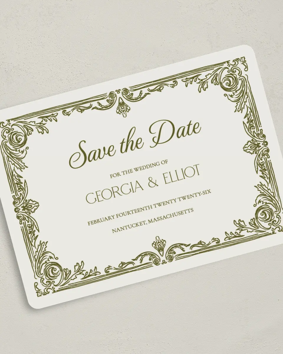 This is a 5" x 7" Save the Date Card called Nantucket printed in full color on Premium Smooth paper