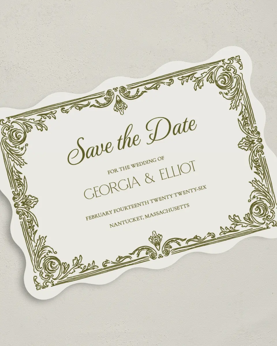 This is a 5" x 7" Save the Date Card called Nantucket printed in full color on Premium Smooth paper