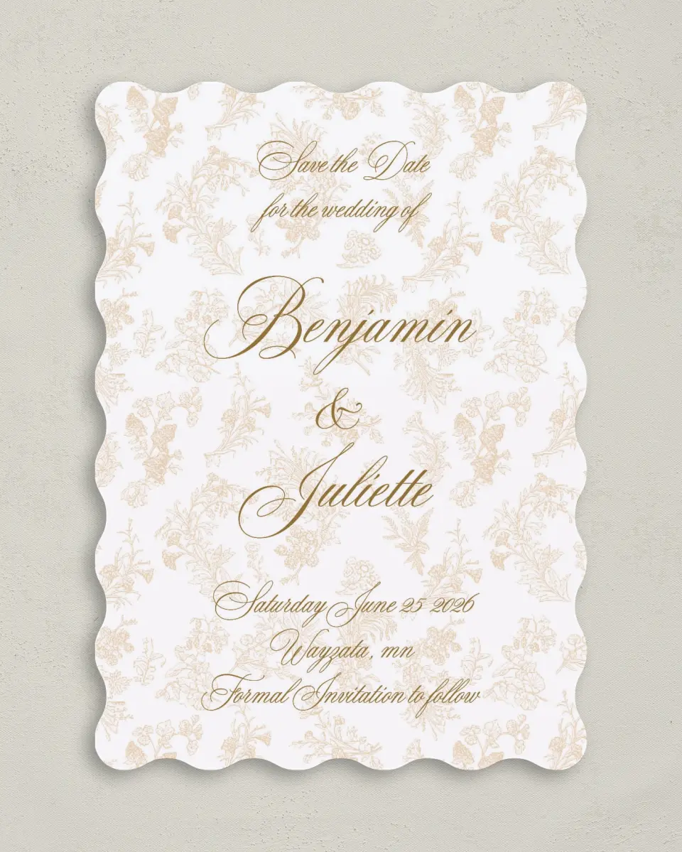 This is a 5" x 7" Save the Date Card called Wayzata printed in full color on Premium Smooth paper