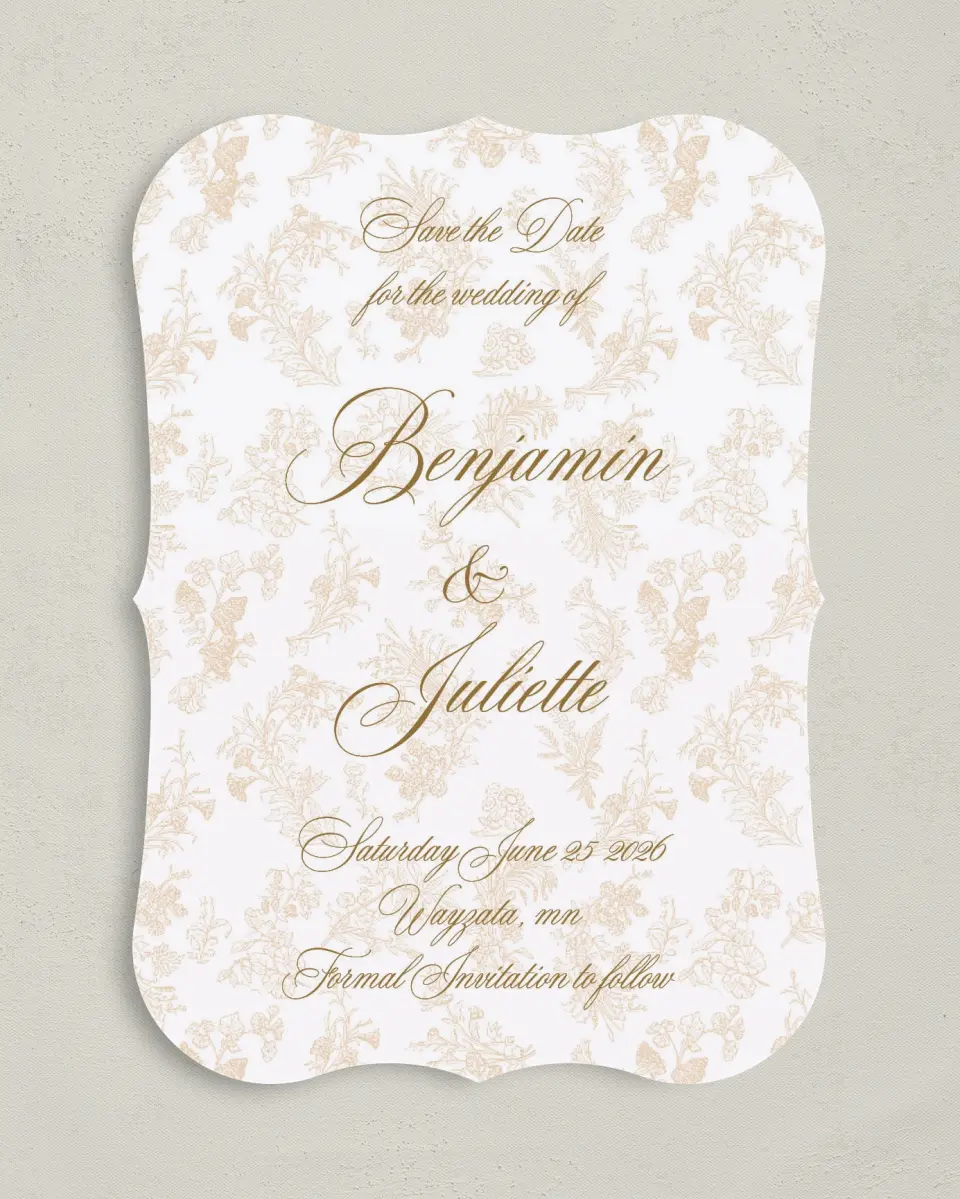 This is a 5" x 7" Save the Date Card called Wayzata printed in full color on Premium Smooth paper