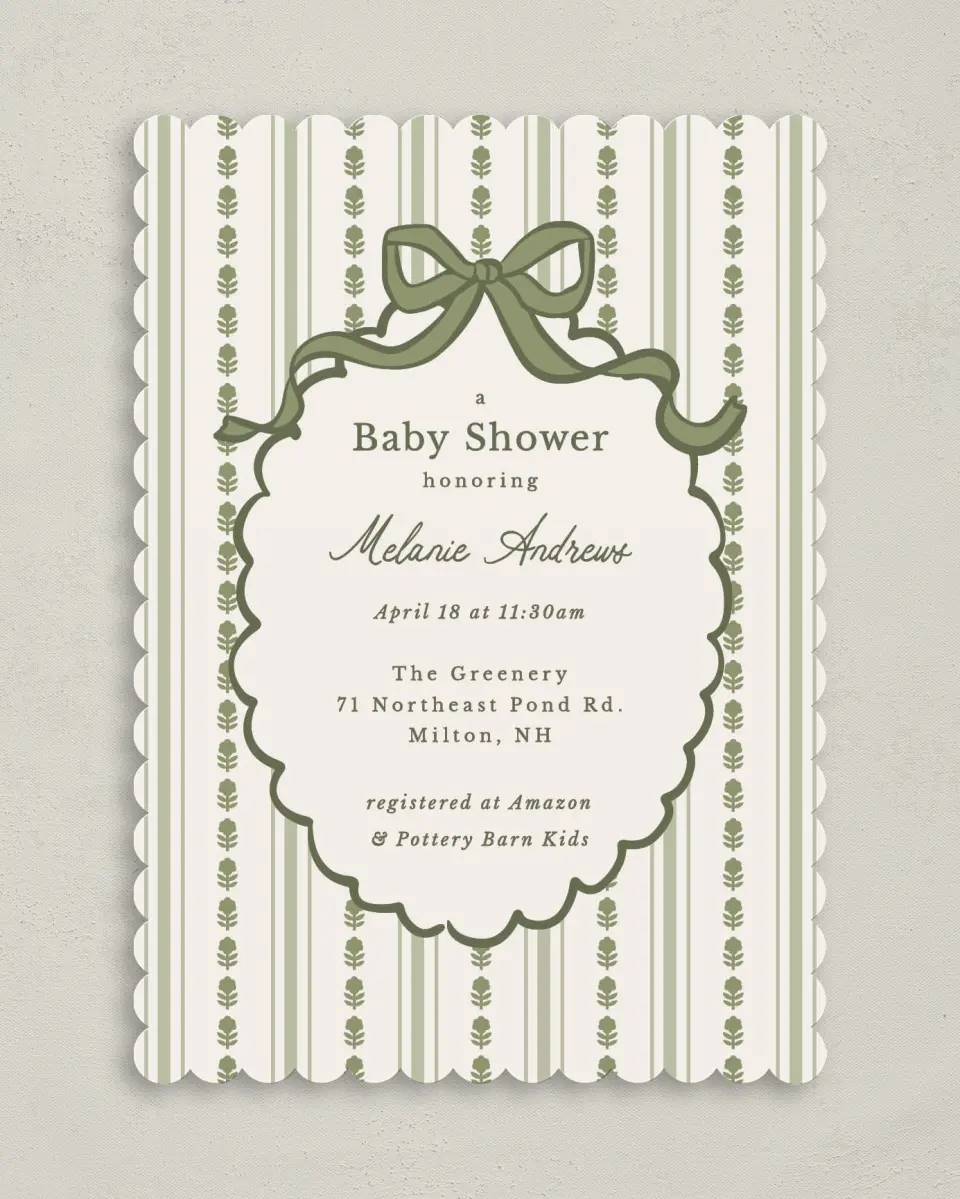 This is a 5" x 7" Baby Shower Invitation called Coquette Darling printed in full color on Premium Smooth paper