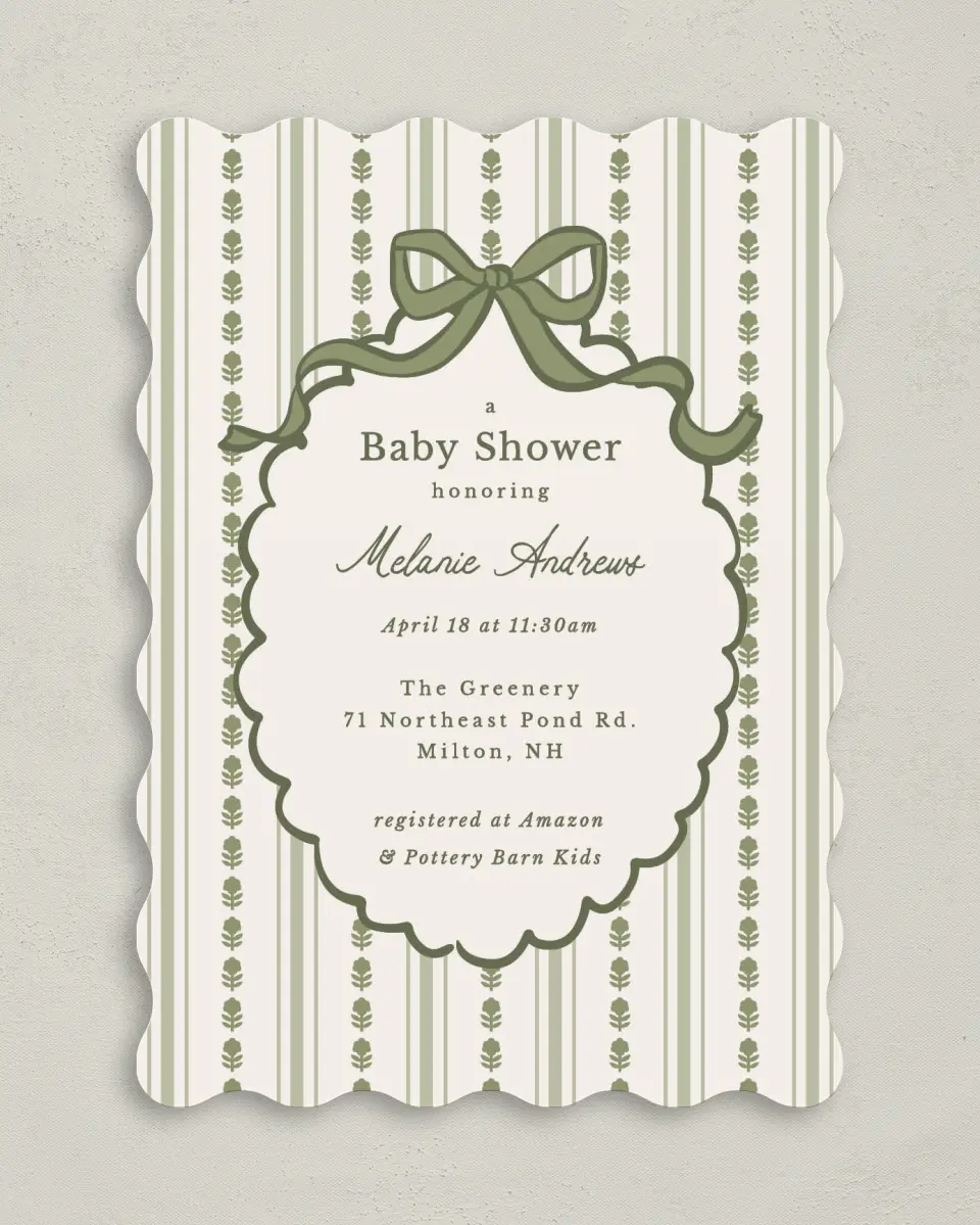 This is a 5" x 7" Baby Shower Invitation called Coquette Darling printed in full color on Premium Smooth paper