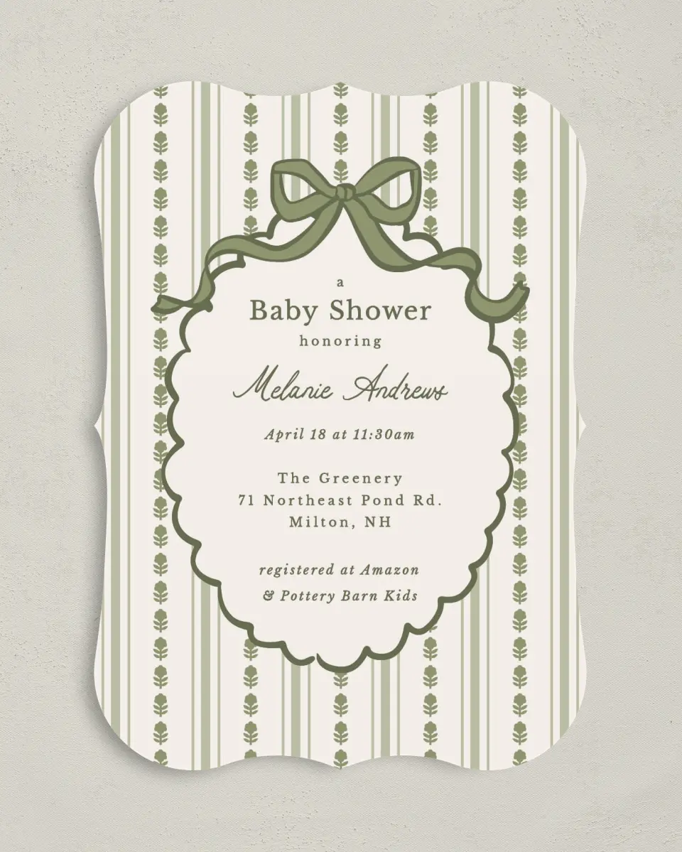 This is a 5" x 7" Baby Shower Invitation called Coquette Darling printed in full color on Premium Smooth paper