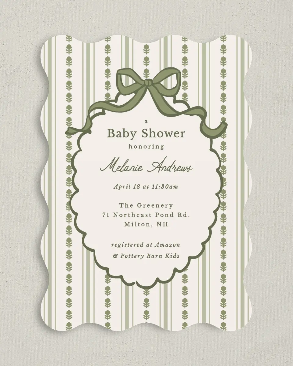 This is a 5" x 7" Baby Shower Invitation called Coquette Darling printed in full color on Premium Smooth paper
