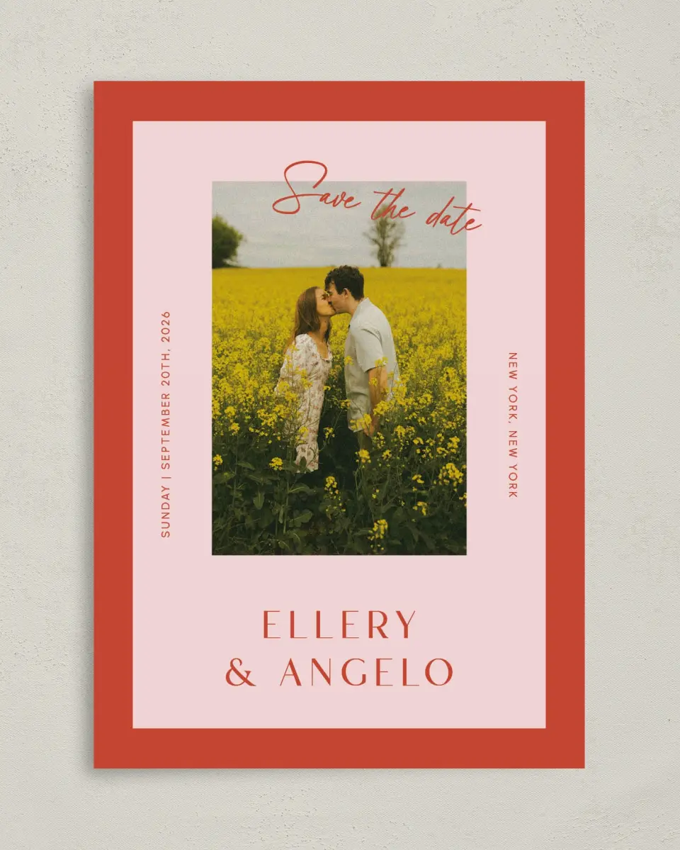 This is a 5" x 7" Save the Date Card called Boathouse Bliss printed in full color on Premium Smooth paper
