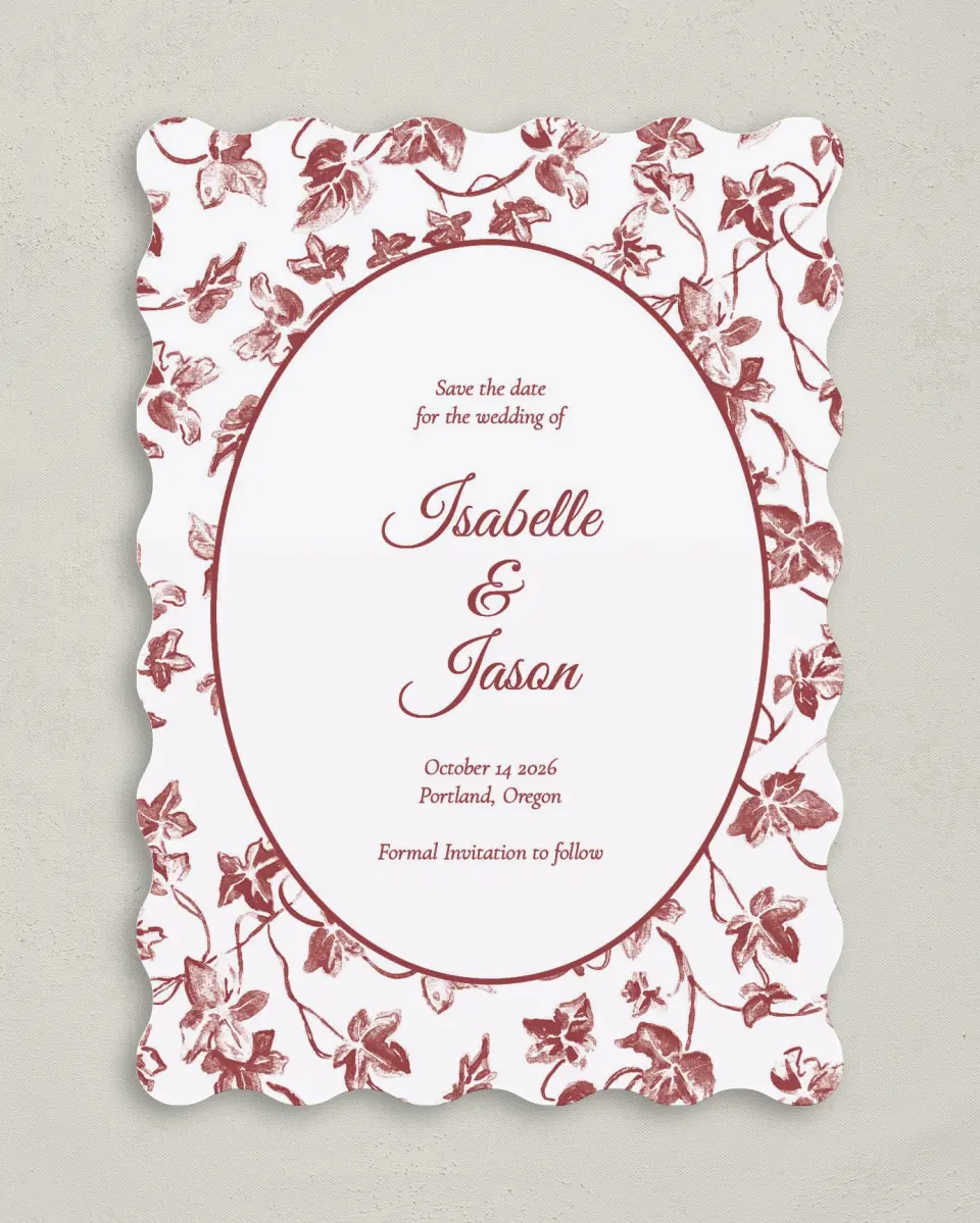 This is a 5" x 7" Save the Date Card called Elegant Autumn printed in full color on Premium Smooth paper