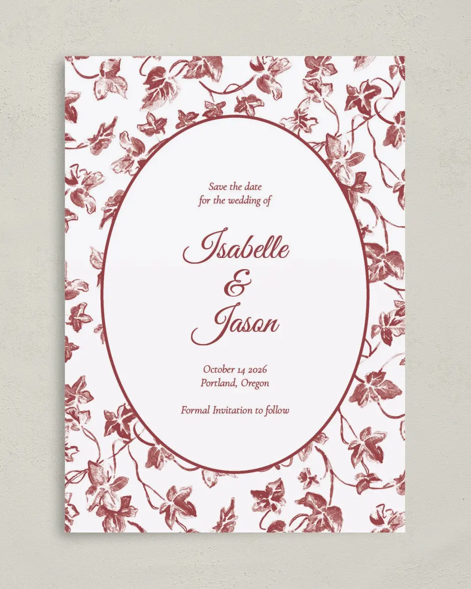 This is a 5" x 7" Save the Date Card called Elegant Autumn printed in full color on Premium Smooth paper