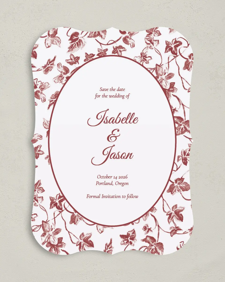 This is a 5" x 7" Save the Date Card called Elegant Autumn printed in full color on Premium Smooth paper