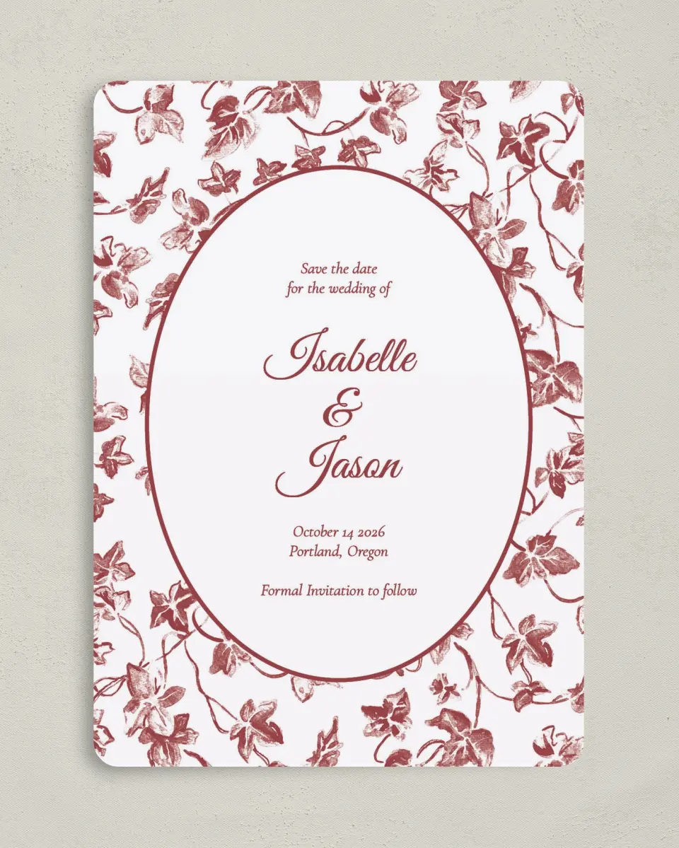 This is a 5" x 7" Save the Date Card called Elegant Autumn printed in full color on Premium Smooth paper