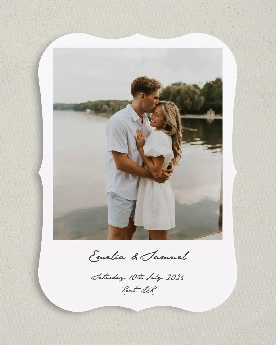 This is a 5" x 7" Save the Date Card called With Love printed in full color on Premium Smooth paper