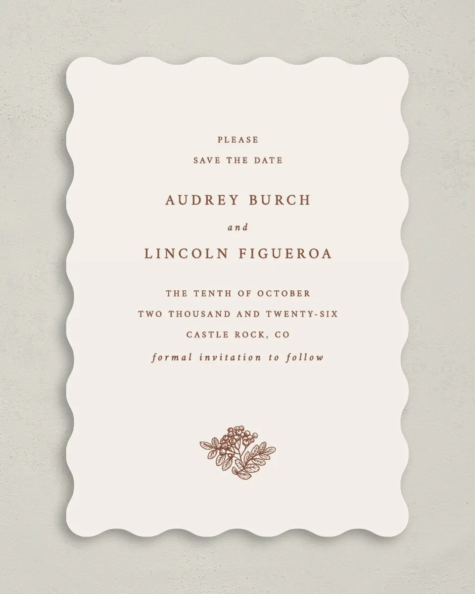This is a 5" x 7" Save the Date Card called Autumn Vow printed in full color on Premium Smooth paper