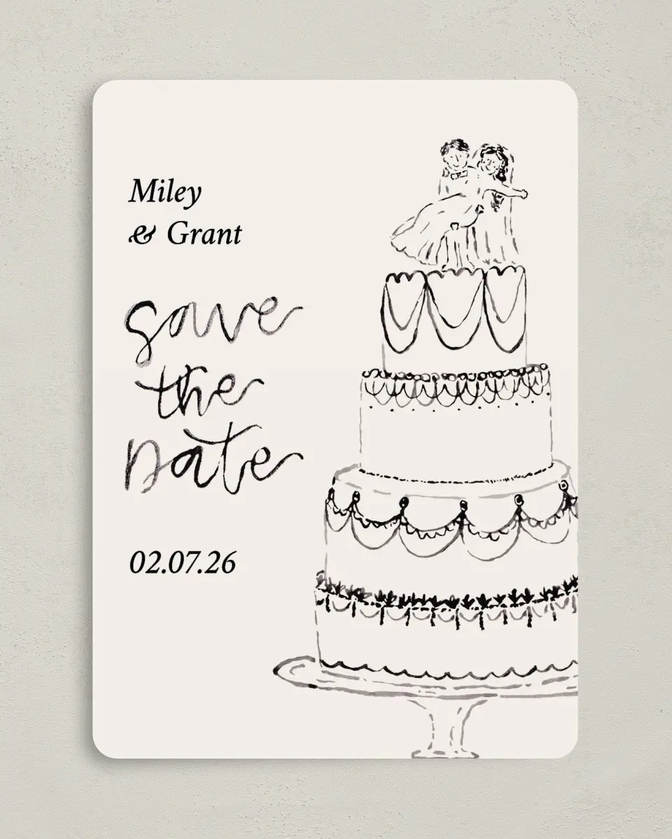 This is a 5" x 7" Save the Date Card called Mi Amor printed in full color on Premium Smooth paper
