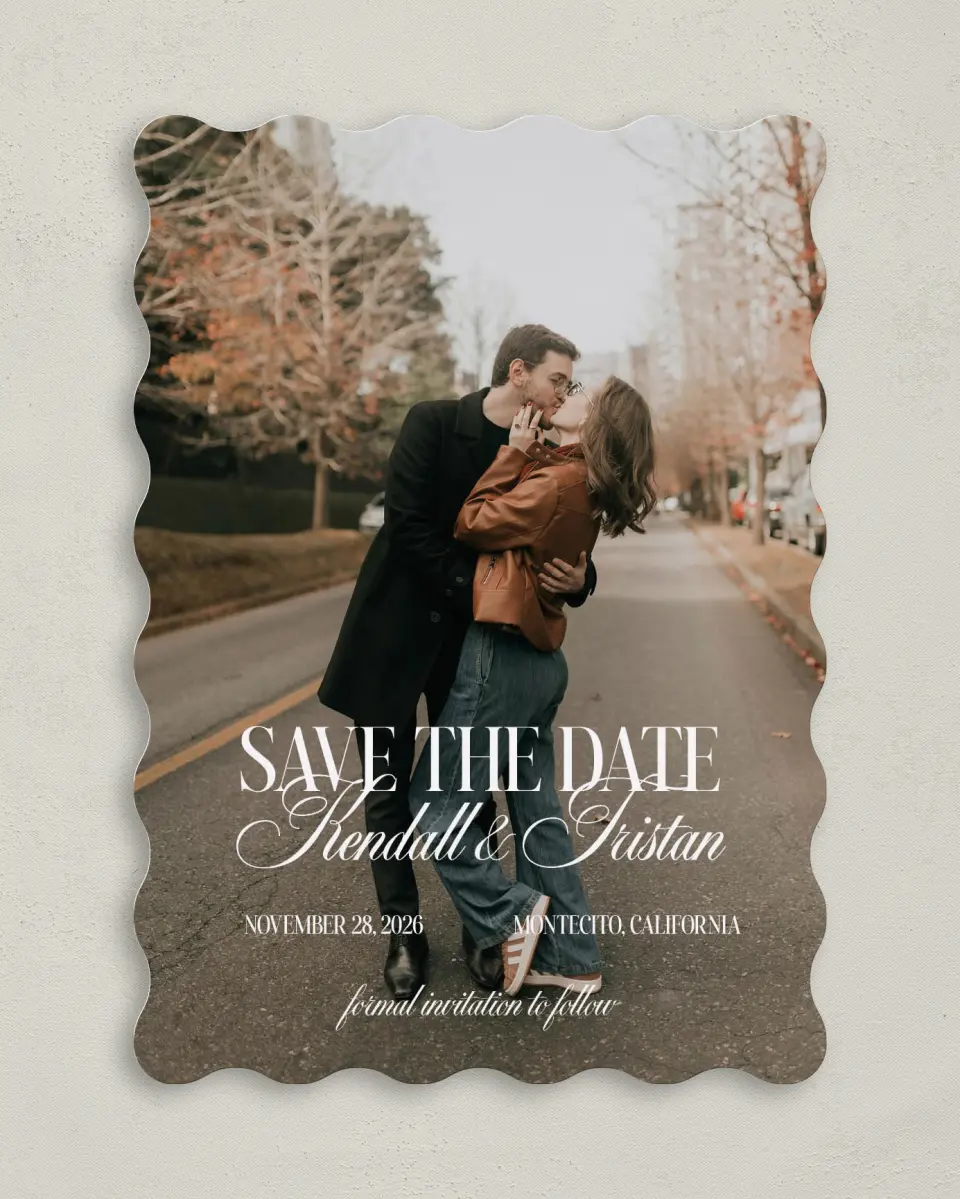 This is a 5" x 7" Save the Date Card called Montecito printed in full color on Premium Smooth paper