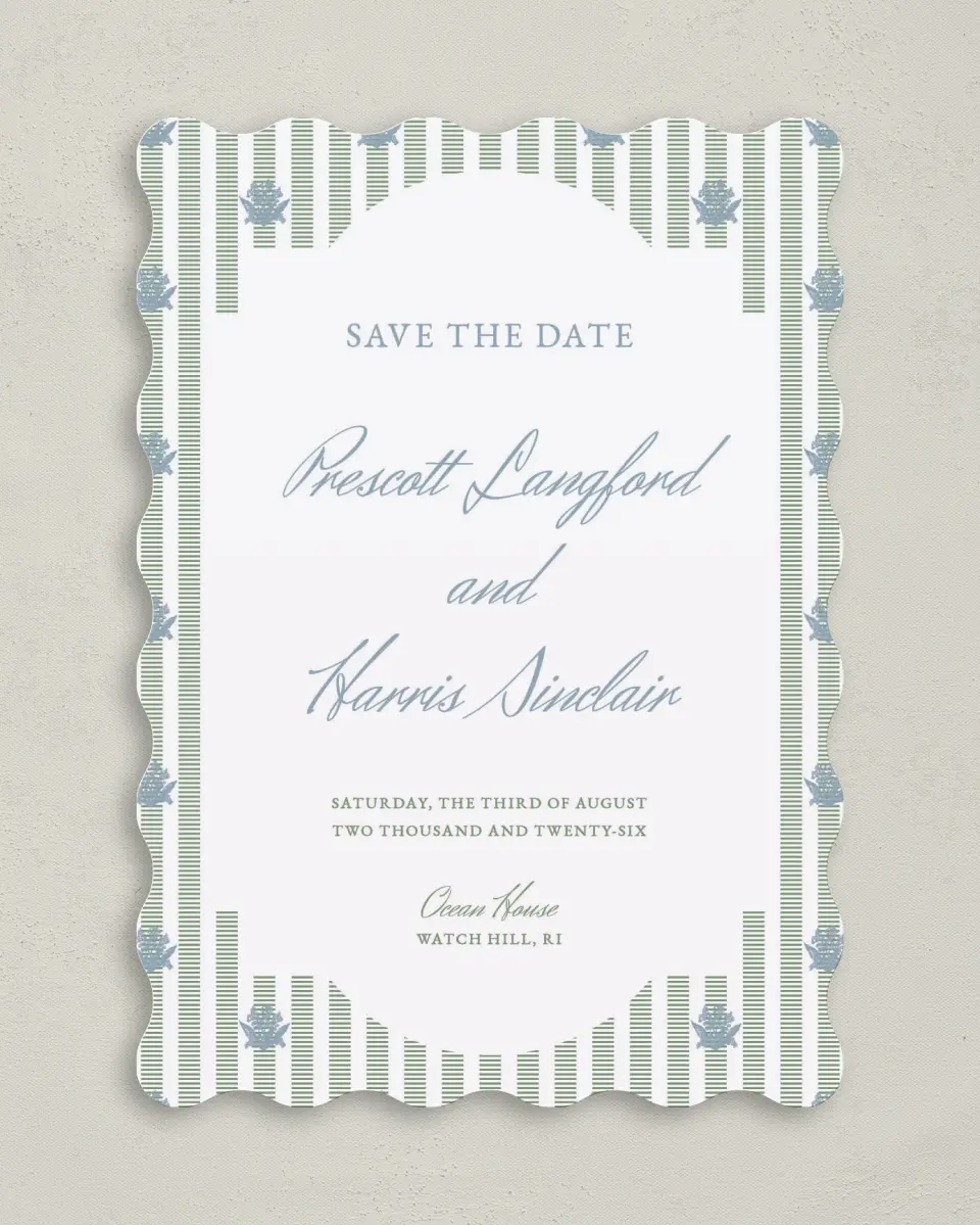 This is a 5" x 7" Save the Date Card called Watch Hill printed in full color on Premium Smooth paper