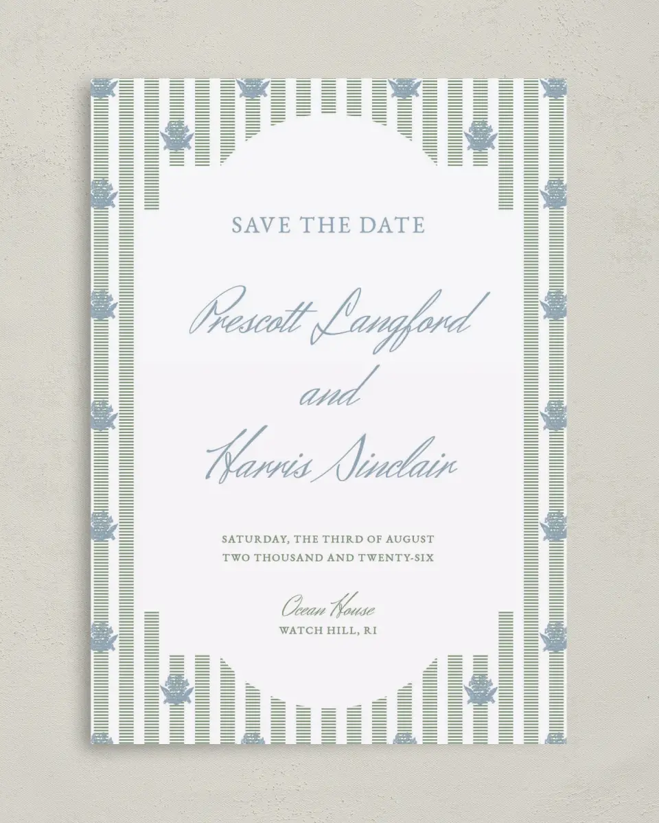 This is a 5" x 7" Save the Date Card called Watch Hill printed in full color on Premium Smooth paper