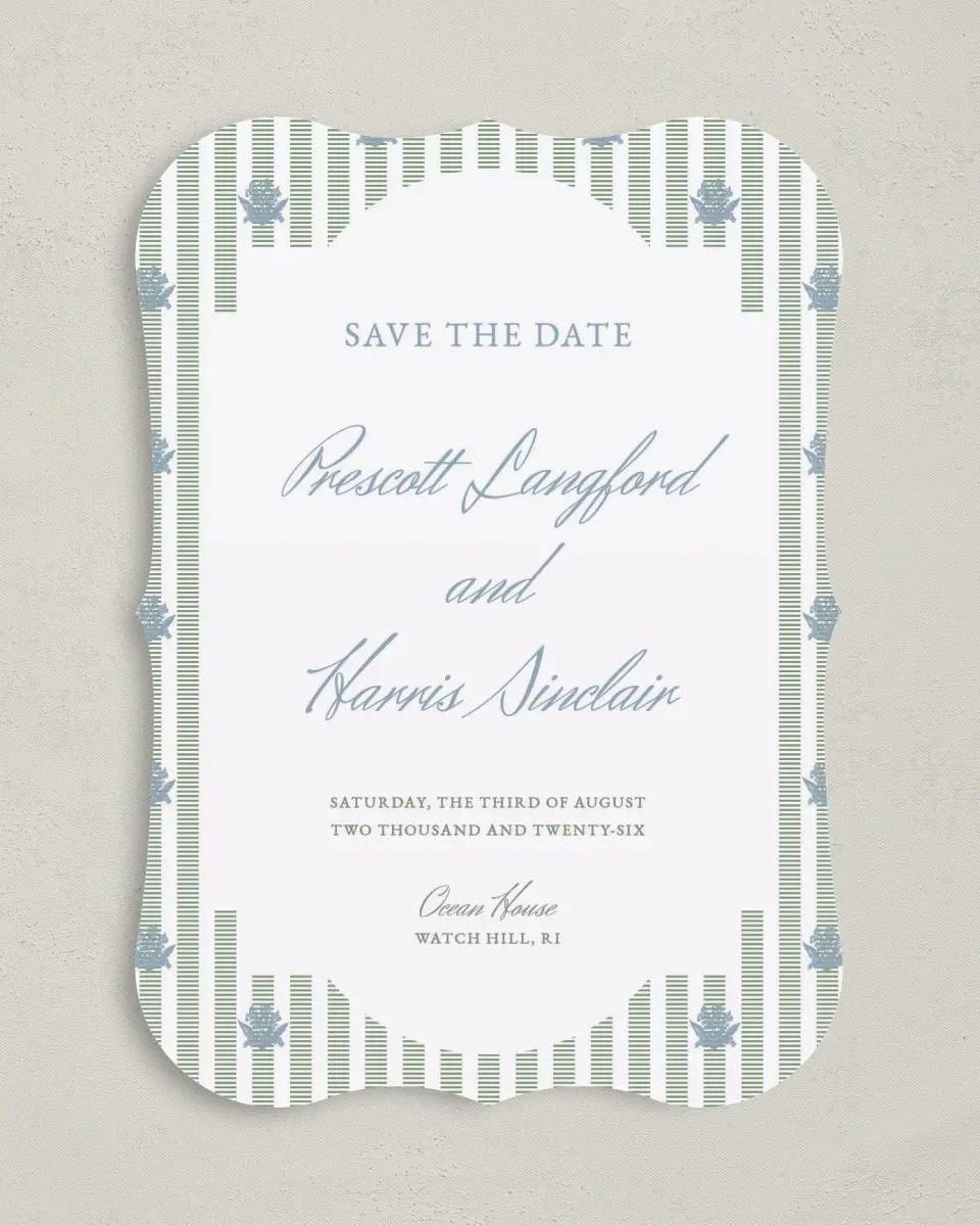 This is a 5" x 7" Save the Date Card called Watch Hill printed in full color on Premium Smooth paper
