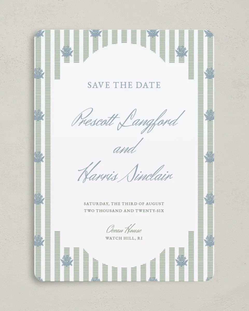 This is a 5" x 7" Save the Date Card called Watch Hill printed in full color on Premium Smooth paper