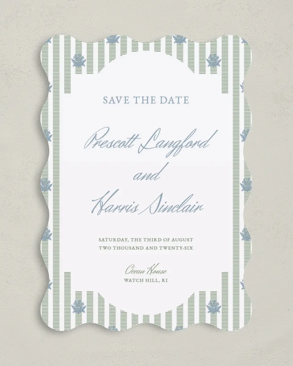 This is a 5" x 7" Save the Date Card called Watch Hill printed in full color on Premium Smooth paper