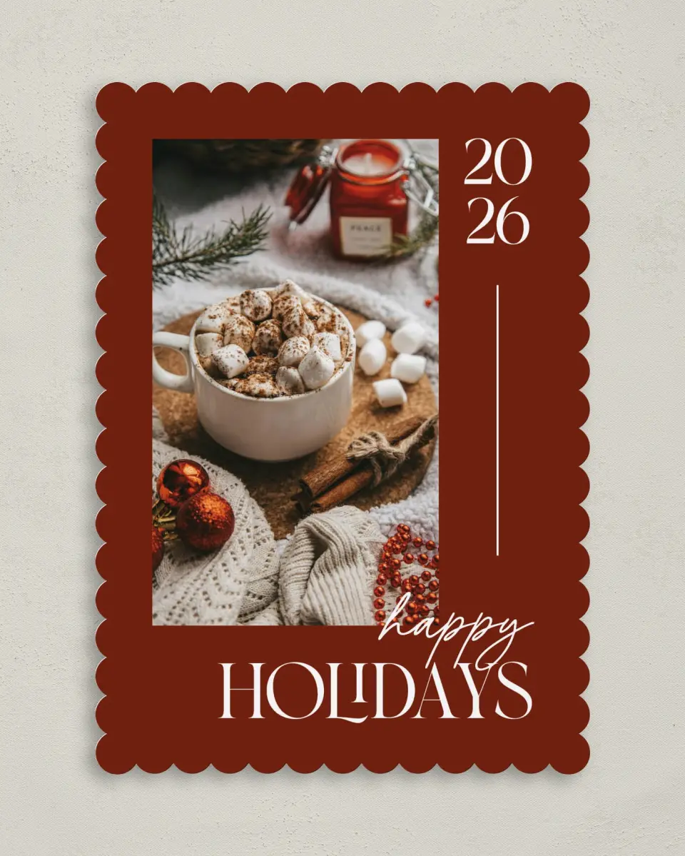 This is a 5" x 7" Christmas Card called Cozy Cheer printed in full color on Premium Smooth paper on Premium Smooth paper on Premium Smooth paper
