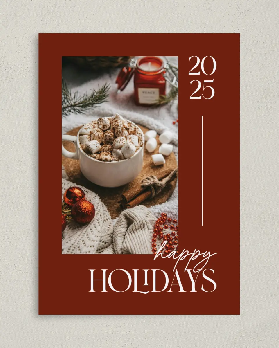 This is a 5" x 7" Christmas Card called Cozy Cheer printed in full color on Premium Smooth paper