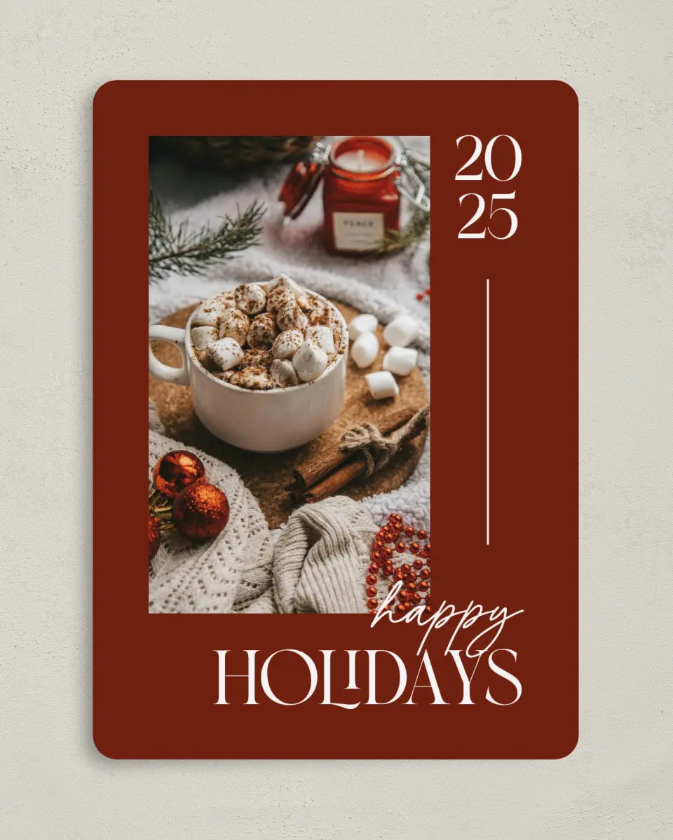 This is a 5" x 7" Christmas Card called Cozy Cheer printed in full color on Premium Smooth paper