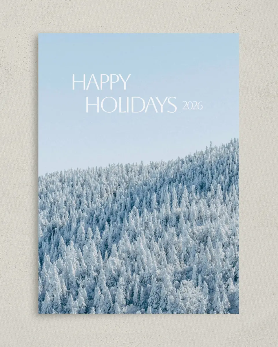 This is a 5" x 7" Christmas Card called Mountain Frost printed in full color on Premium Smooth paper