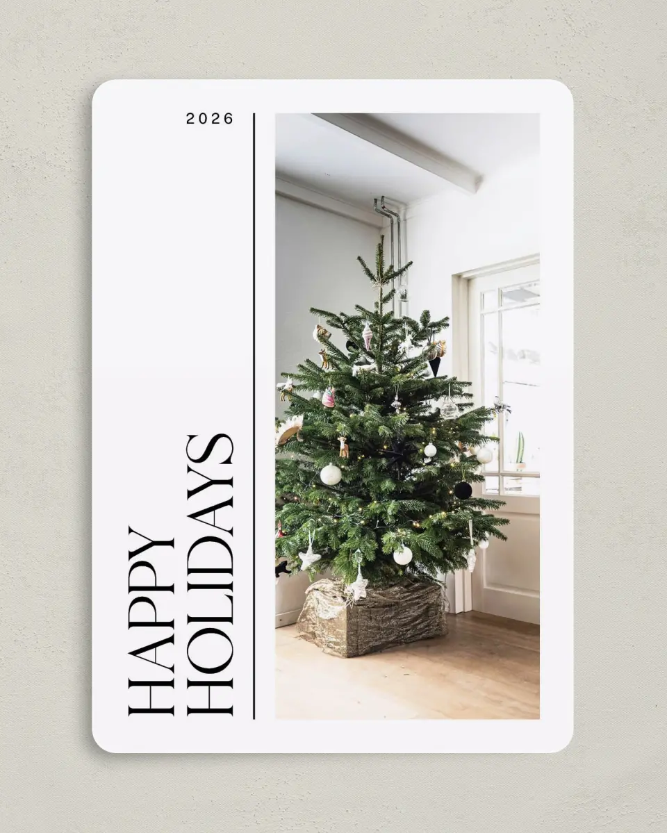This is a 5" x 7" Christmas Card called Hearth Tree printed in full color on Premium Smooth paper