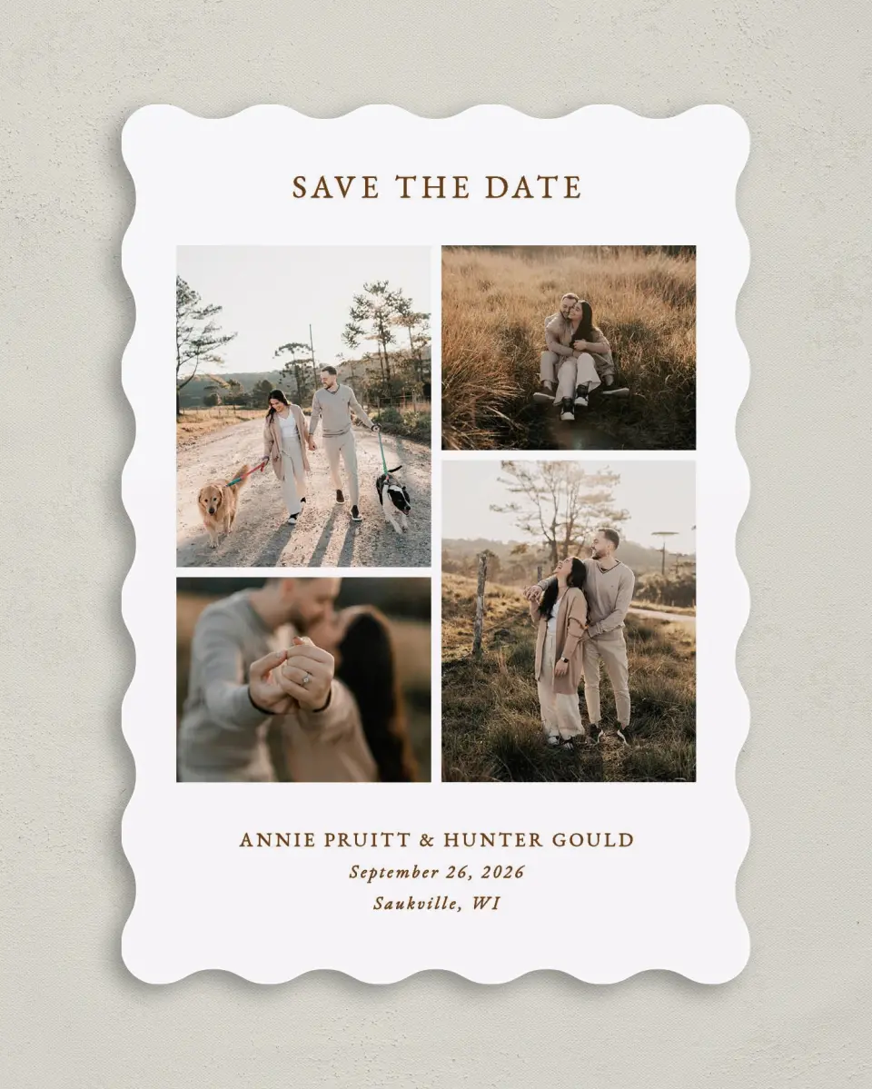 This is a 5" x 7" Save the Date Card called Cedarhill Crossing printed in full color on Premium Smooth paper