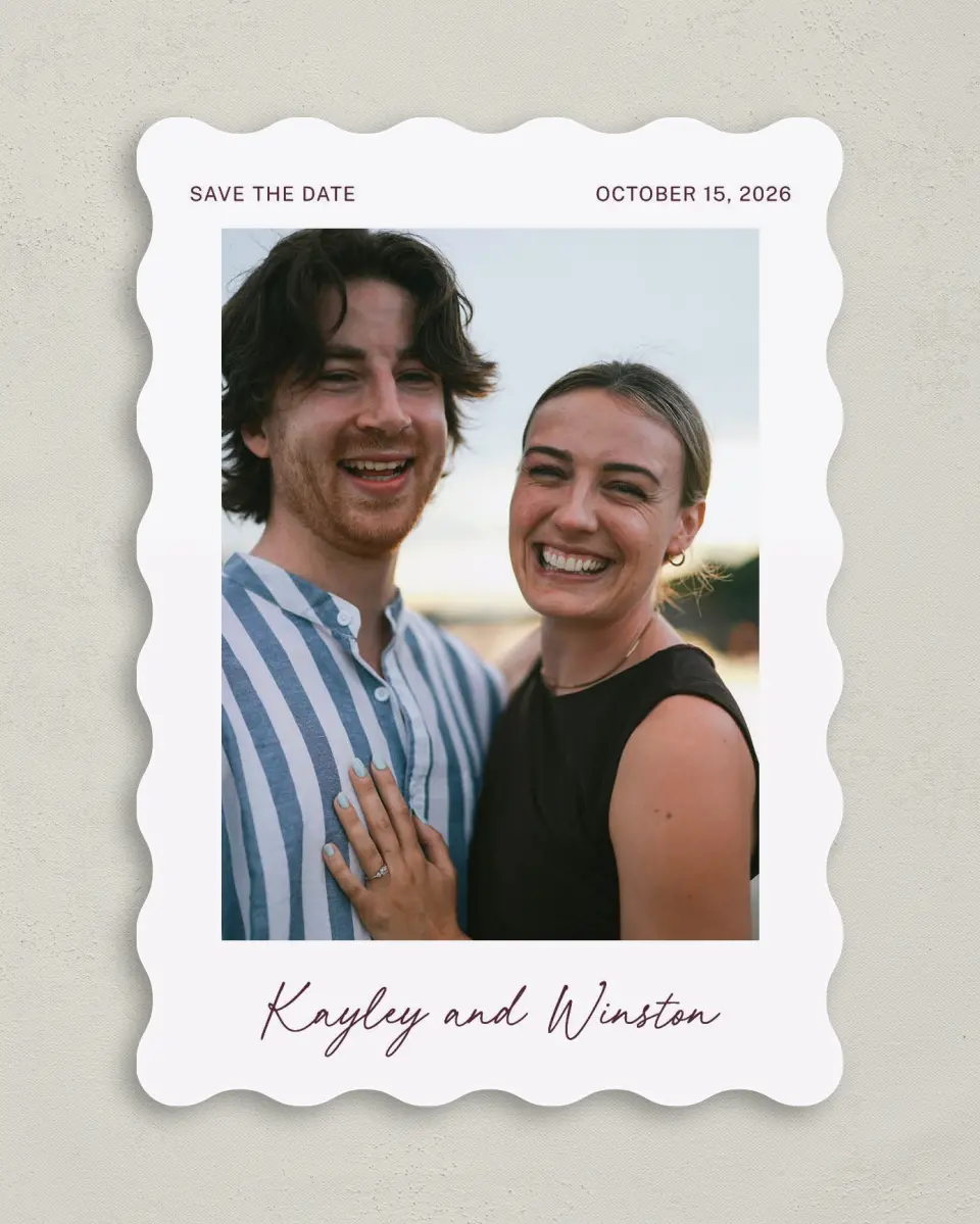 This is a 5" x 7" Save the Date Card called The Wilclift printed in full color on Premium Smooth paper