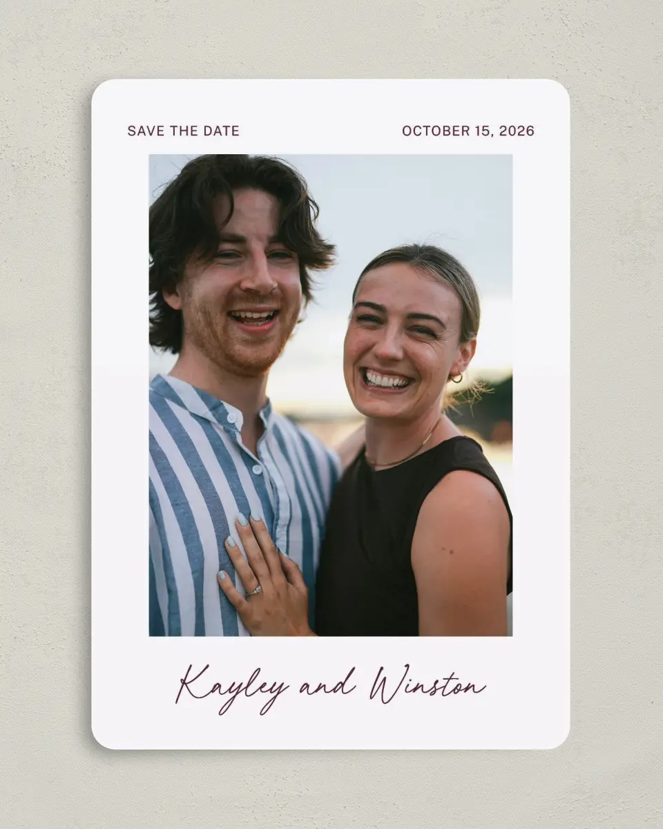 This is a 5" x 7" Save the Date Card called The Wilclift printed in full color on Premium Smooth paper