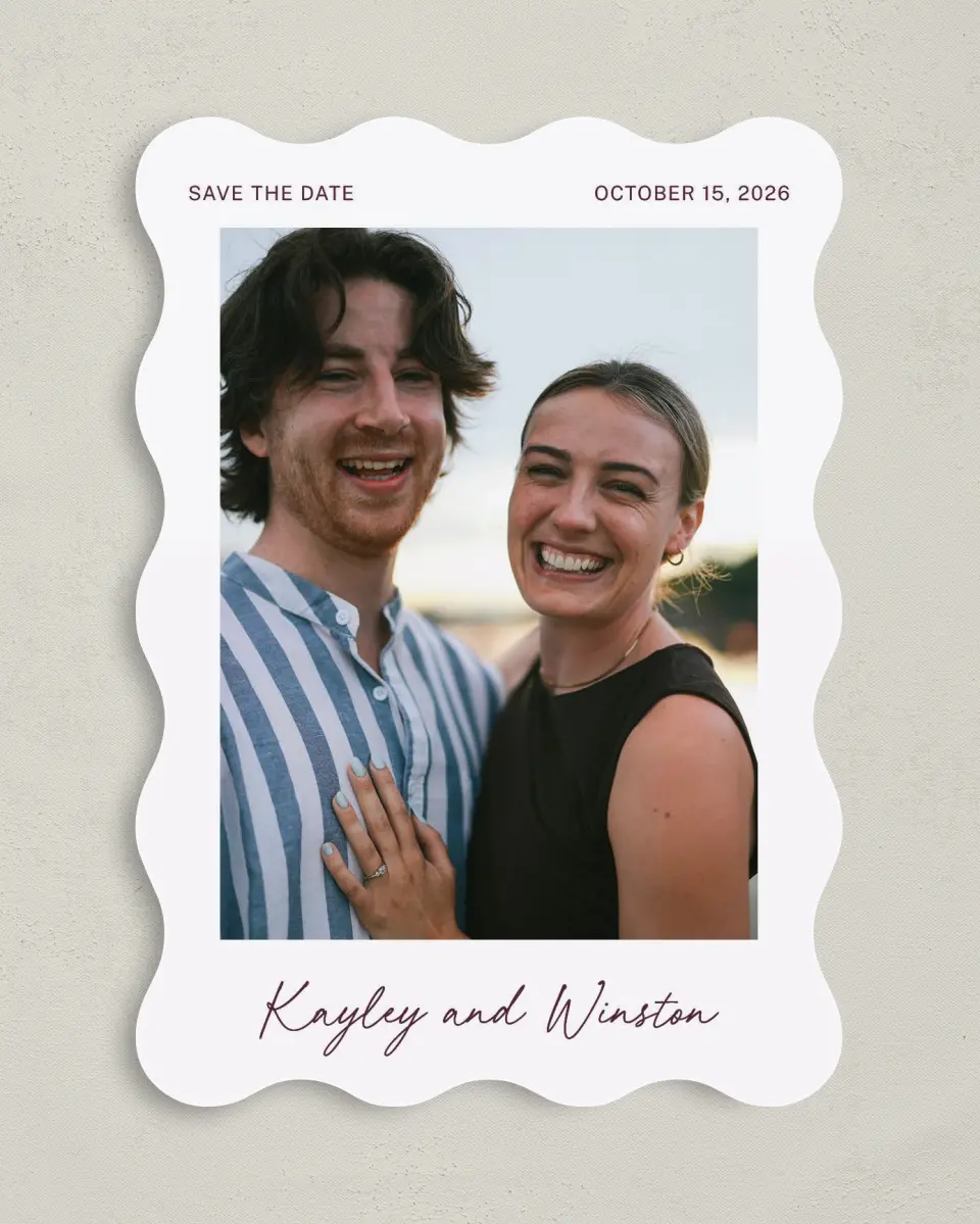 This is a 5" x 7" Save the Date Card called The Wilclift printed in full color on Premium Smooth paper
