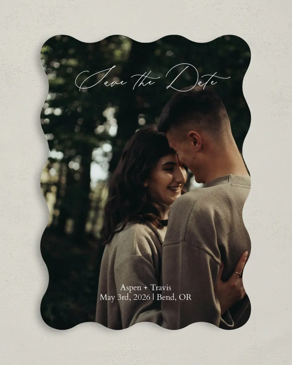 This is a 5" x 7" Save the Date Card called Willowmere printed in full color on Premium Smooth paper