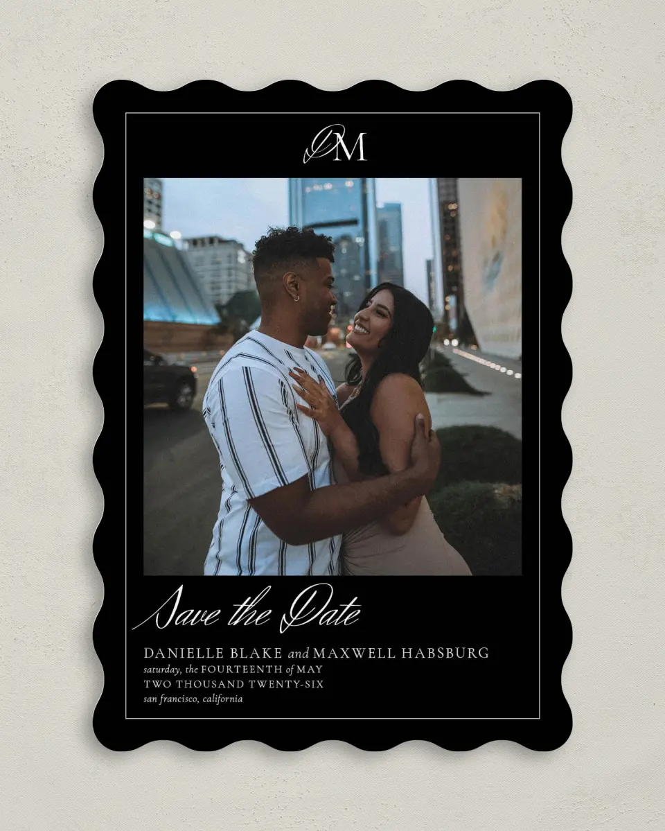 This is a 5" x 7" Save the Date Card called Commonwealth Club printed in full color on Premium Smooth paper