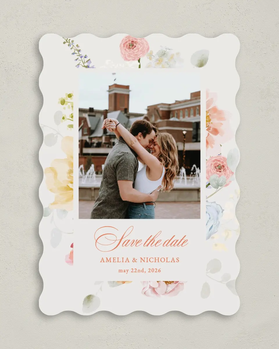 This is a 5" x 7" Save the Date Card called Forever Favorite printed in full color on Premium Smooth paper