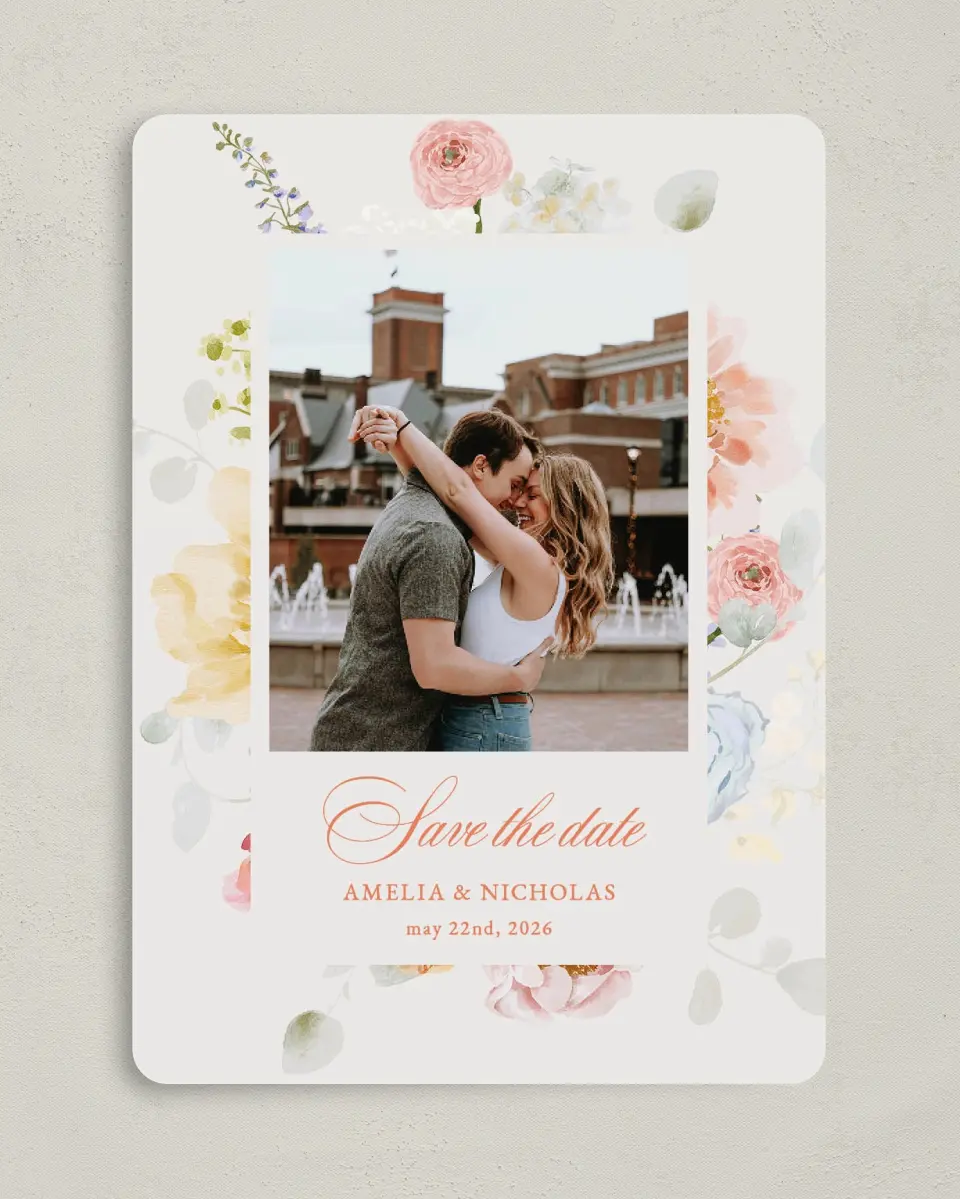 This is a 5" x 7" Save the Date Card called Forever Favorite printed in full color on Premium Smooth paper
