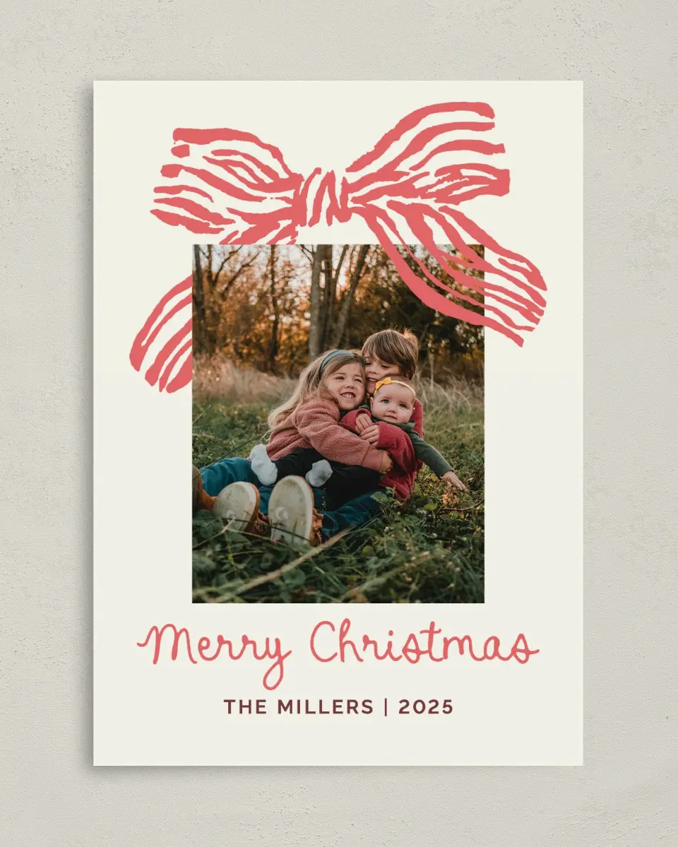 This is a 5" x 7" Christmas Card called Bold Bow printed in full color on Premium Smooth paper
