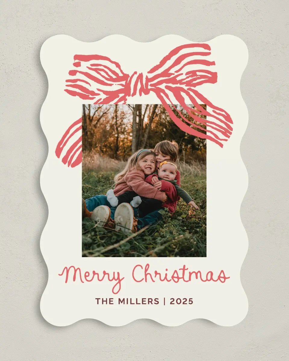 This is a 5" x 7" Christmas Card called Bold Bow printed in full color on Premium Smooth paper