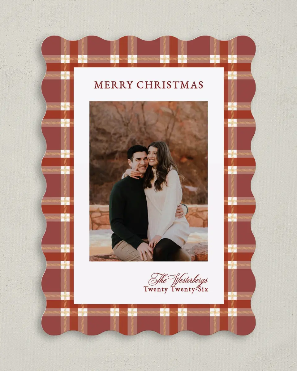 This is a 5" x 7" Christmas Card called Plaid Tidings printed in full color on Premium Smooth paper