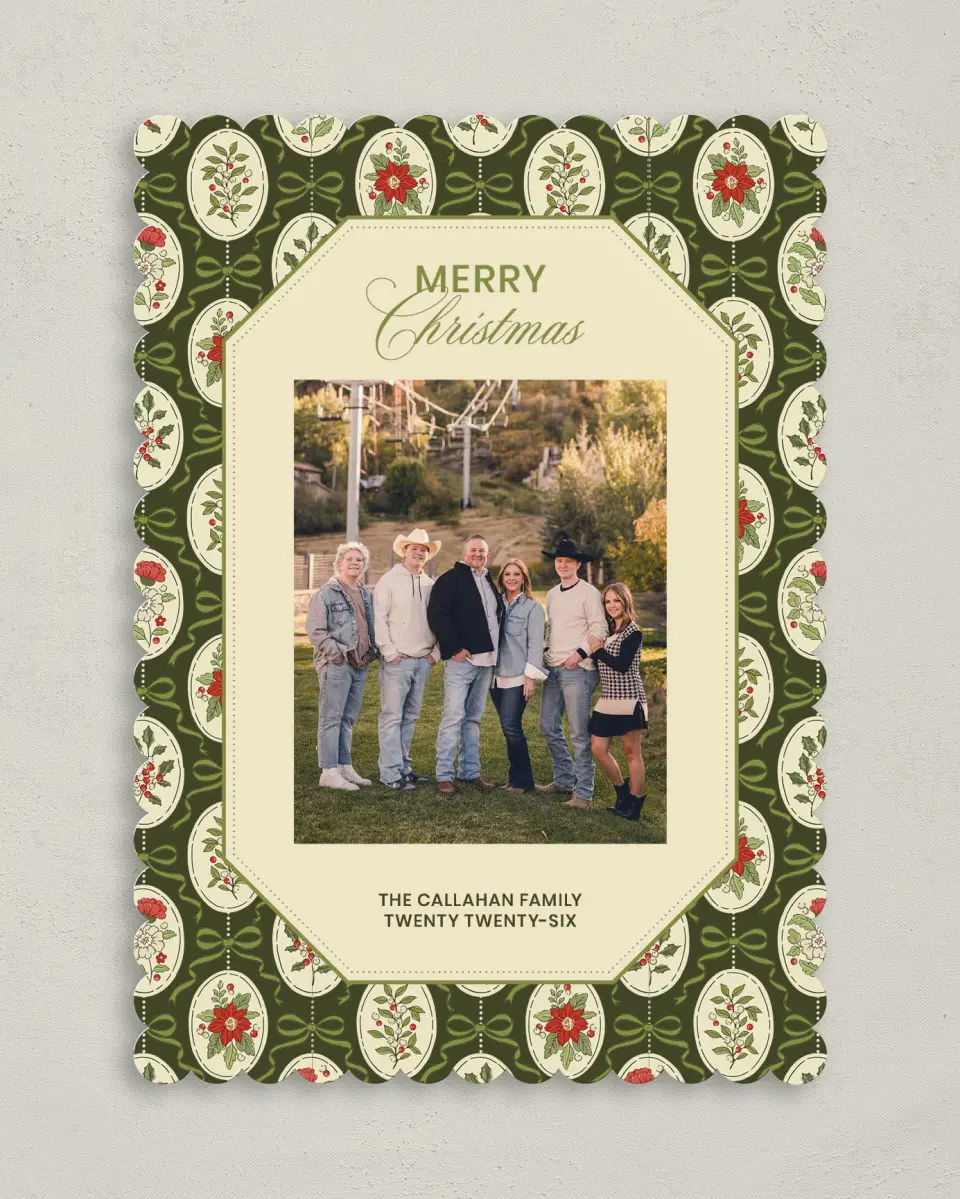 This is a 5" x 7" Christmas Card called Yuletide Tapestry printed in full color on Premium Smooth paper on Premium Smooth paper on Premium Smooth paper