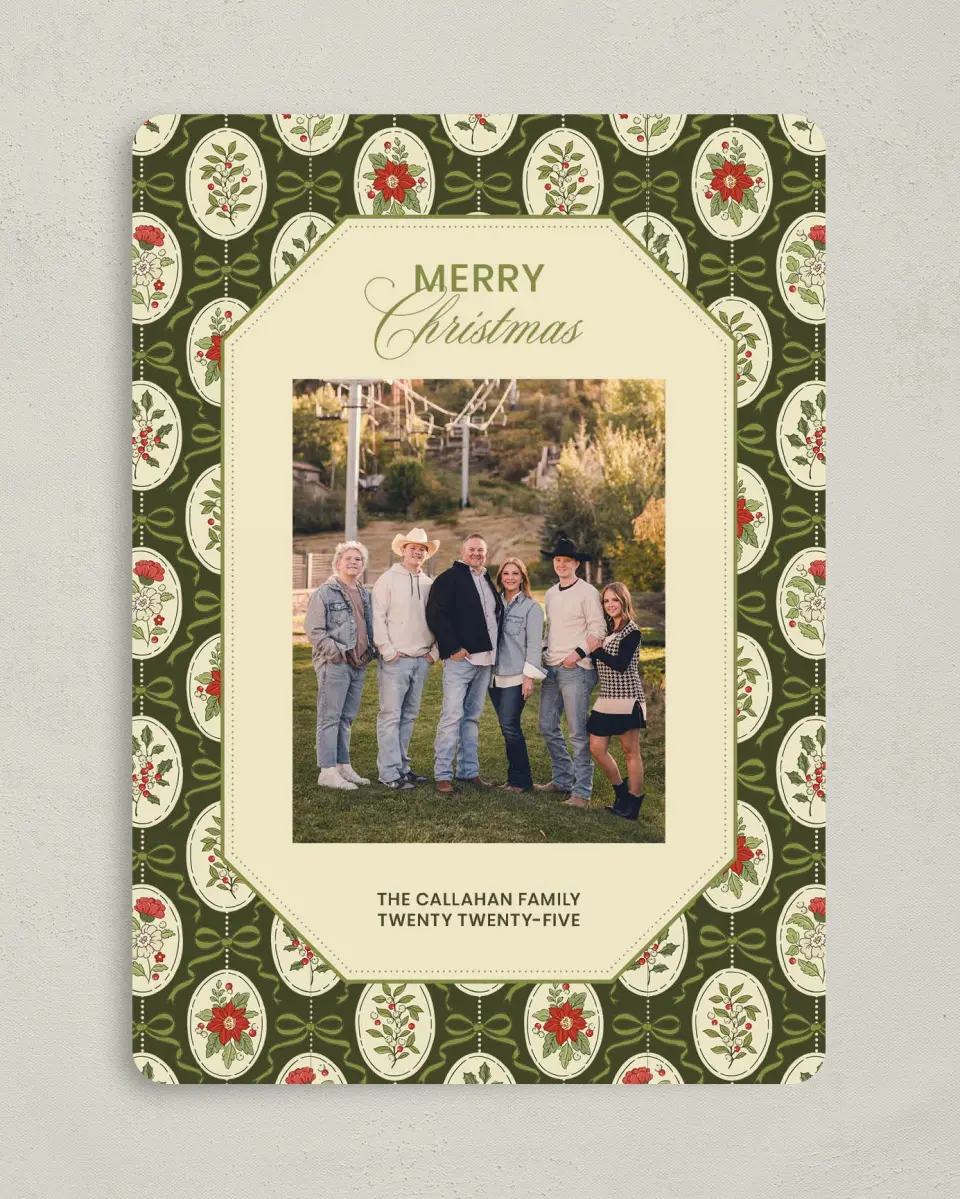 This is a 5" x 7" Christmas Card called Yuletide Tapestry printed in full color on Premium Smooth paper