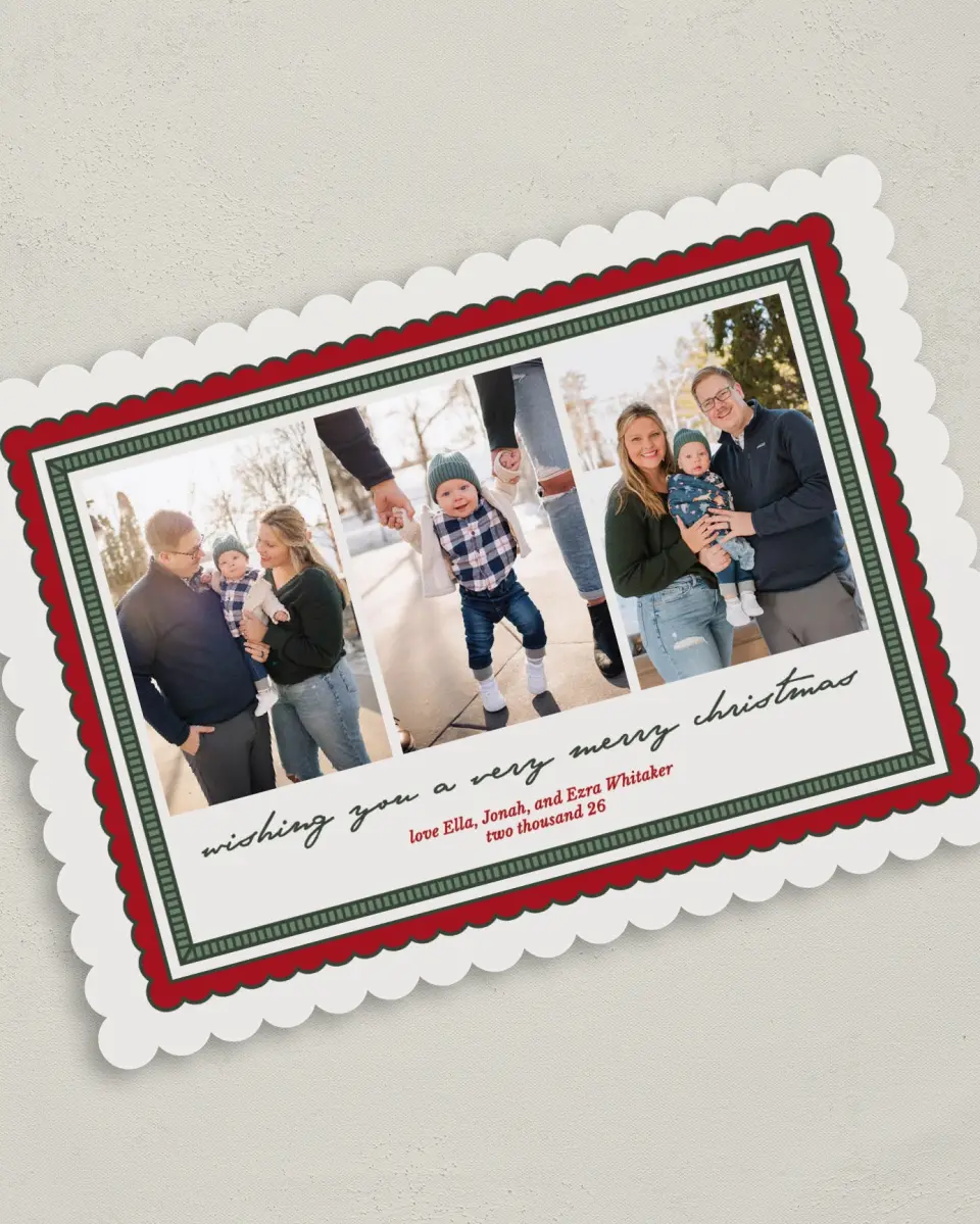 This is a 5" x 7" Christmas Card called Framed Festivities printed in full color on Premium Smooth paper on Premium Smooth paper on Premium Smooth paper