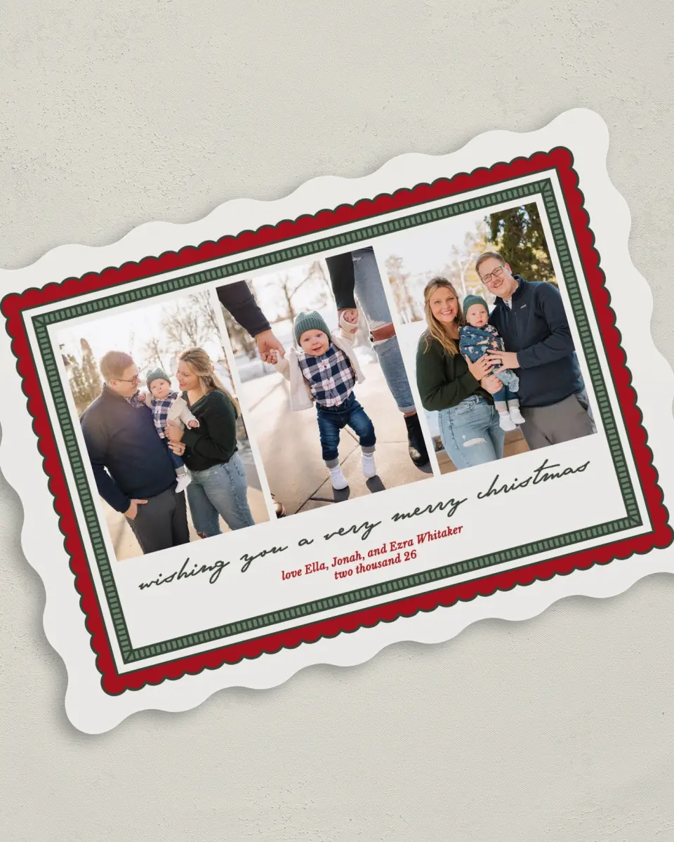 This is a 5" x 7" Christmas Card called Framed Festivities printed in full color on Premium Smooth paper