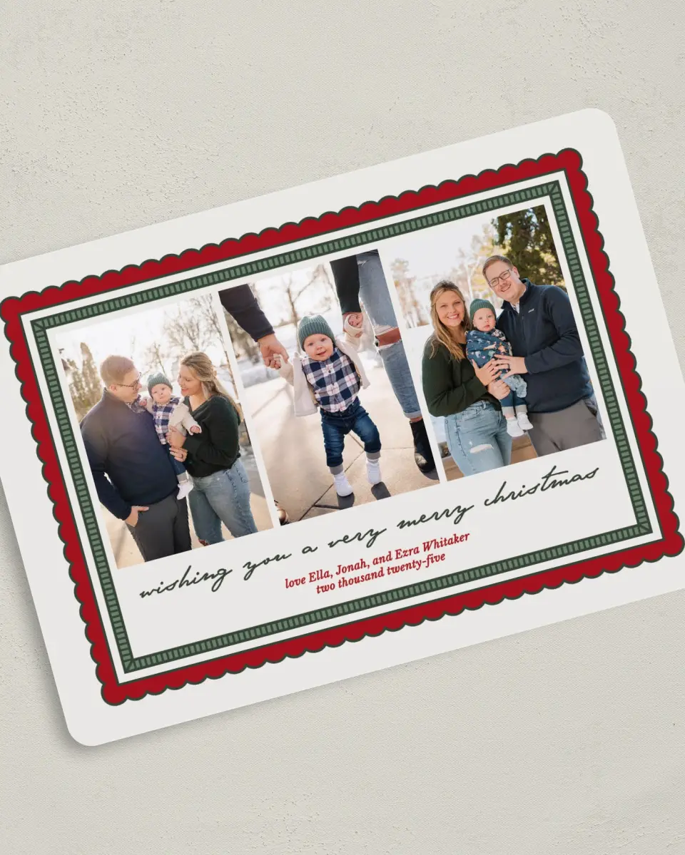 This is a 5" x 7" Christmas Card called Framed Festivities printed in full color on Premium Smooth paper