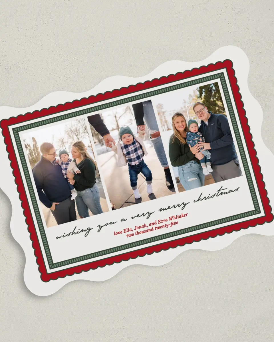 This is a 5" x 7" Christmas Card called Framed Festivities printed in full color on Premium Smooth paper